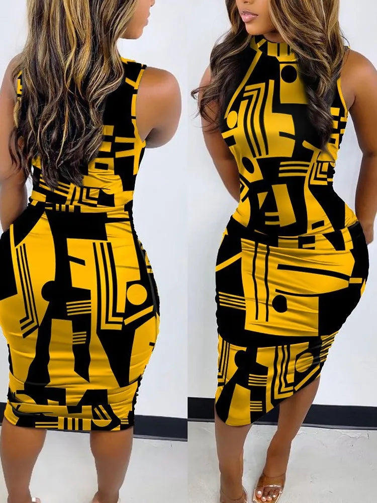 Elegant Women's Round Neck Bodycon Midi Dress