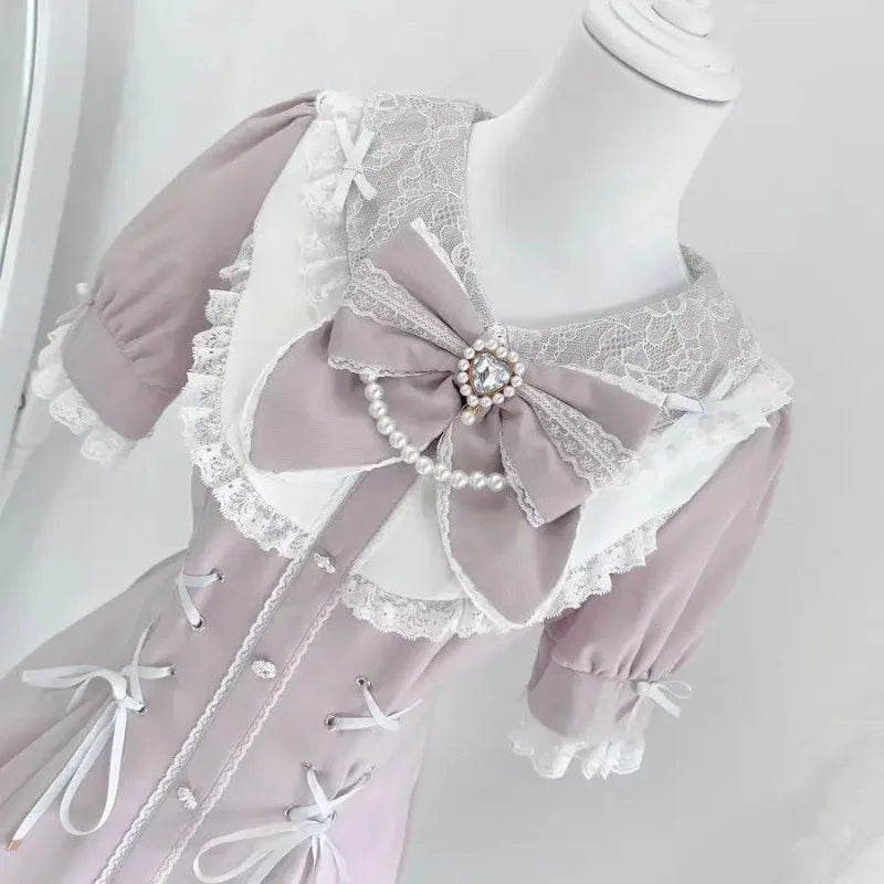 Y2k Aesthetic Lolita Style Bow Dress Shorts Set