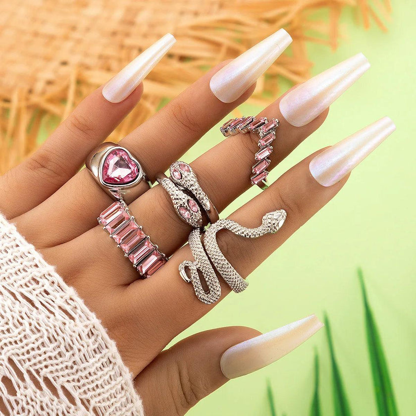 HNSP Vintage Long Snake Ring Set For Women Gothic Black Gold Silver Color Adjustable Finger Jewelry Accessories Female Gift
