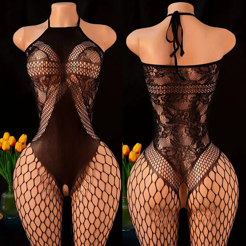 Lace Bra One-Piece Set Crotchless Lingerie Women's Curve