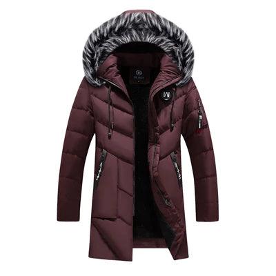 DIMUSI Winter Men's Long Jacket Fashion Men Fur Collar Thermal Parkas Classic Coats Casual Warm Windbreaker Padded Men Clothing - Lady Vals Vanity