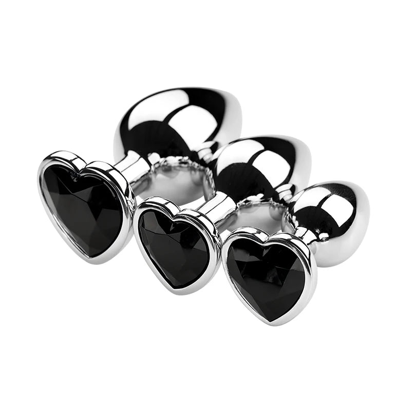 3PCS S/M/L Metal Anal Plug Butt Plug with heart-shaped design for intimate pleasure