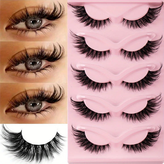 3Boxes(15Pairs) Cat Eye Lashes Fake Eyelashes displayed on a pink tray with varied styles and lengths.