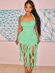 Hugcitar Elegant Halter Solid Ruffles Dress