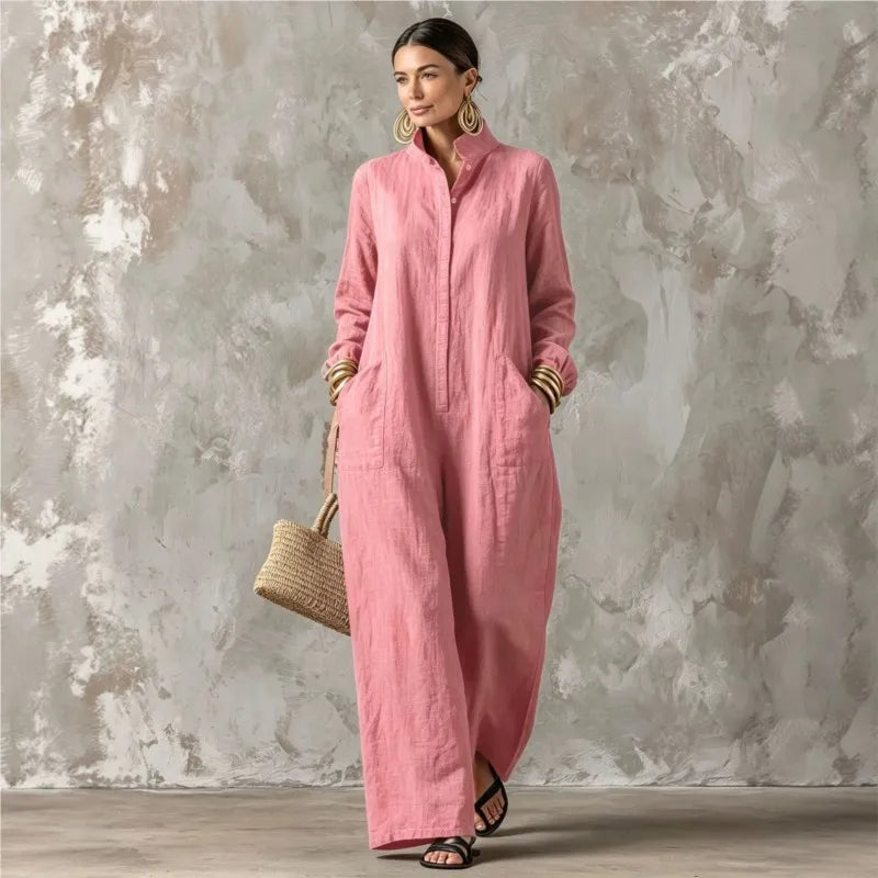 Women's Spring Autumn Long Sleeved Jumpsuit With Pockets