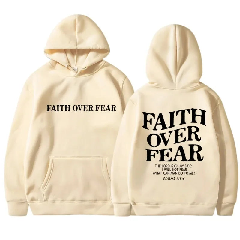 FAITH OVER FEAR Print Hoodies for Men Women Casual