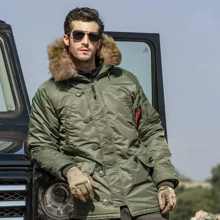 New Winter N3B Puffer Jacket Men Long Canada Coat Military Fur Hood Warm Trench Camouflage Tactical Bomber Army Korean Parka - Lady Vals Vanity