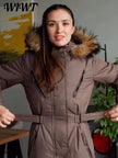 Warm Hooded Fur Splicing Ski Suit Women's