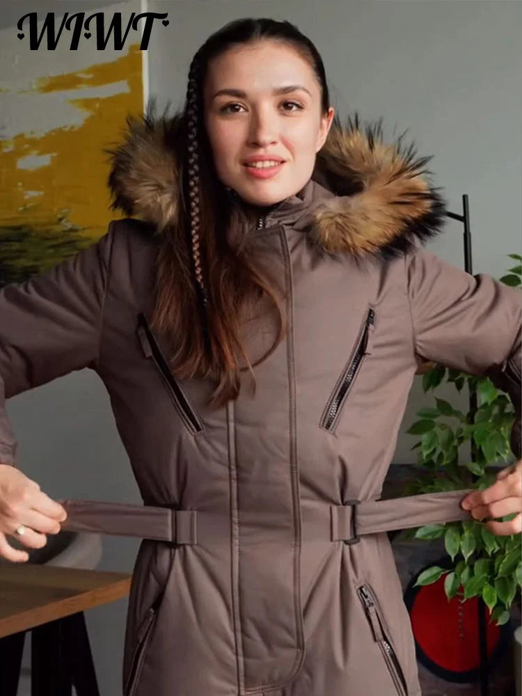 Warm Hooded Fur Splicing Ski Suit Women's