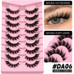 LASVIREY Fluffy Cat Eye Lashes Natural Mink displayed with various styles and lengths in a pink organizer.
