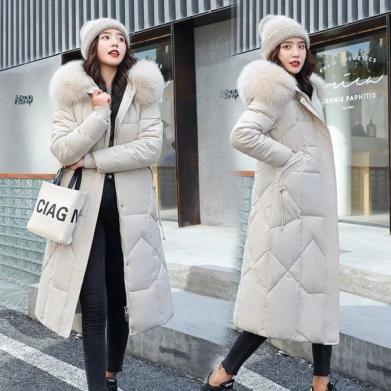 2022 New Snow Wear Coat Parkas Winter Jacket Women Hooded Fur Collar Parka Thick Warm Female Jackets Student Coats Women Clothes - Lady Vals Vanity