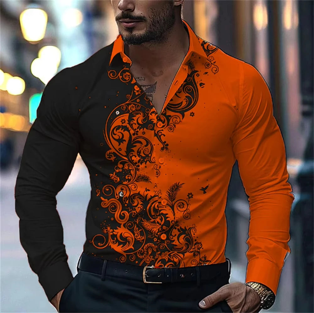 Men'S Stylish Red Floral Print Dress Shirt - Casual