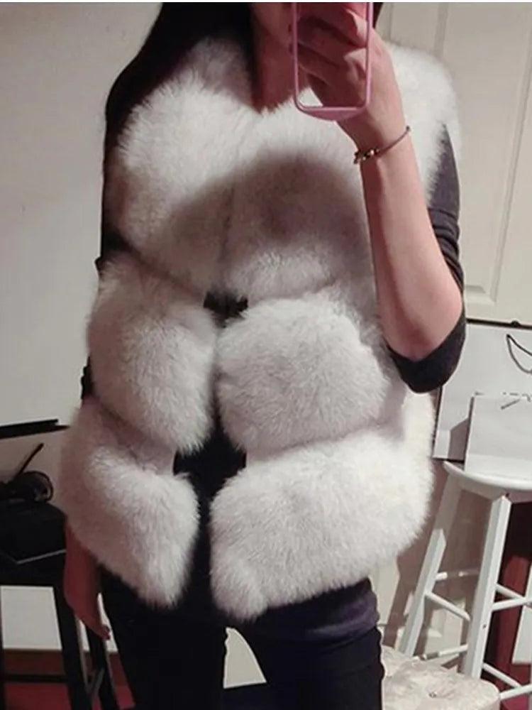 ZADORIN 3XL Autumn Winter Thick Warm Faux Fox Fur Vest Women High Quality Fashion V-Neck Short Fur Coat Female Fur Waistcoat - Lady Vals Vanity