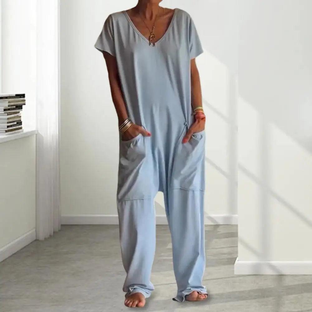 Women Loose Jumpsuit Versatile Women's V-neck Jumpsuit Stylish