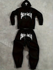 2Pcs Fleece Hoodie Suit Art Graphic Letter Print