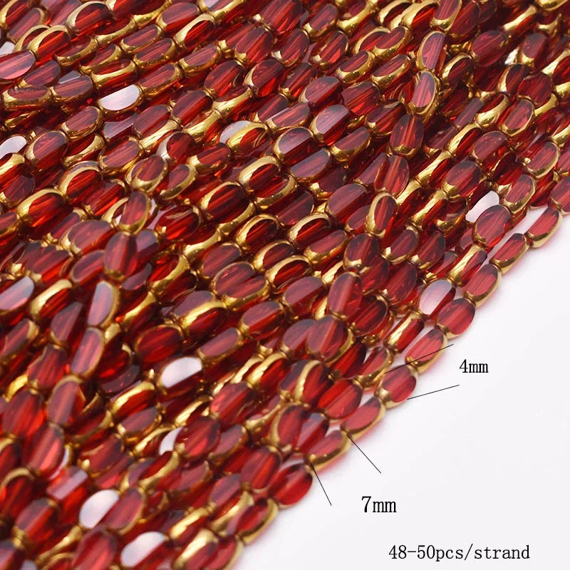 4x7mm 50pcs/lot Briolette Oval Glass Beads Plating Gold Color Crystal