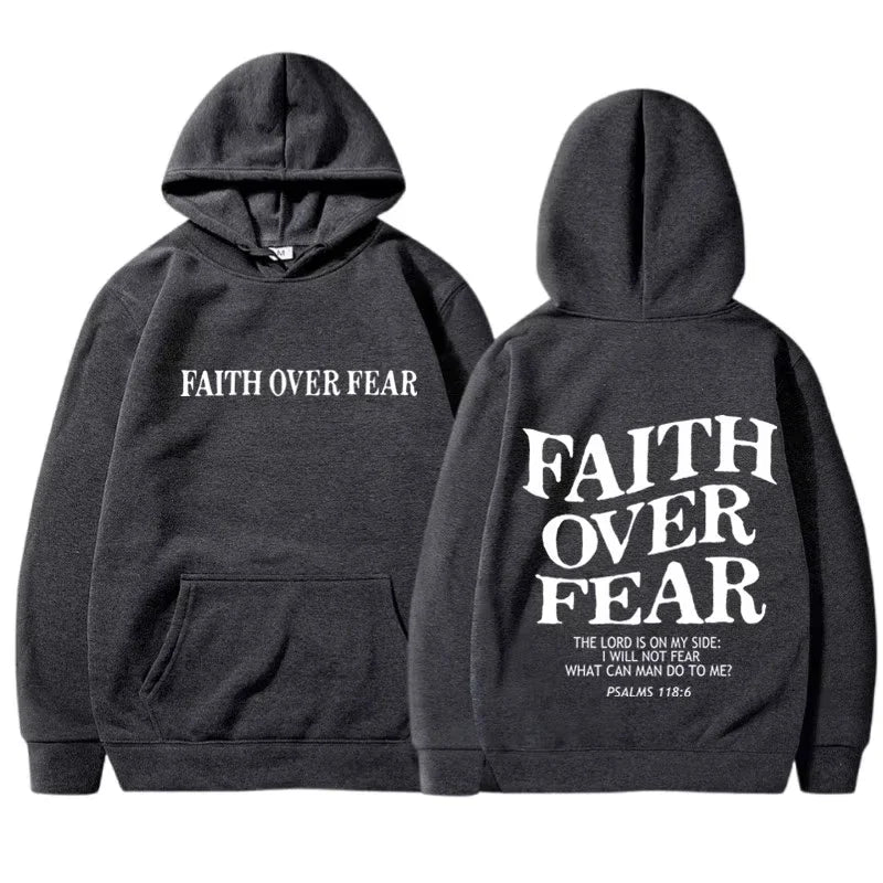 FAITH OVER FEAR Print Hoodies for Men Women Casual