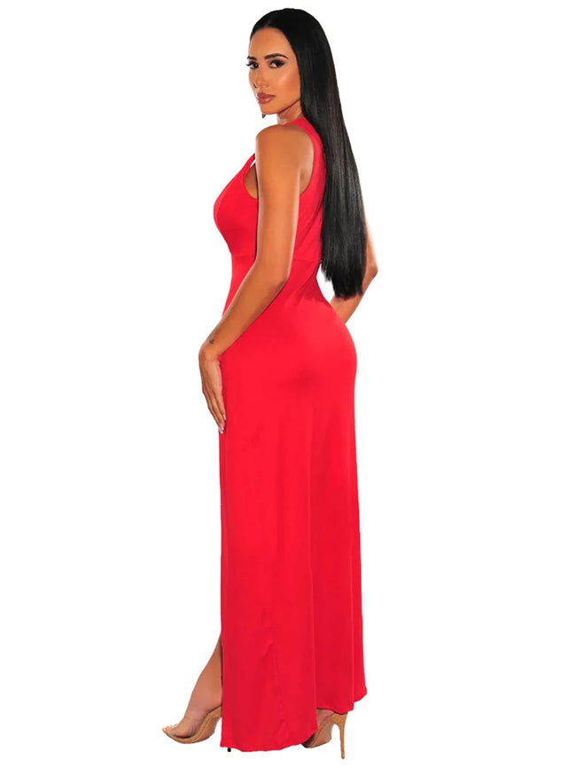 Sexy Deep V Neck High Split Bodycon Cocktail Party Maxi Dress