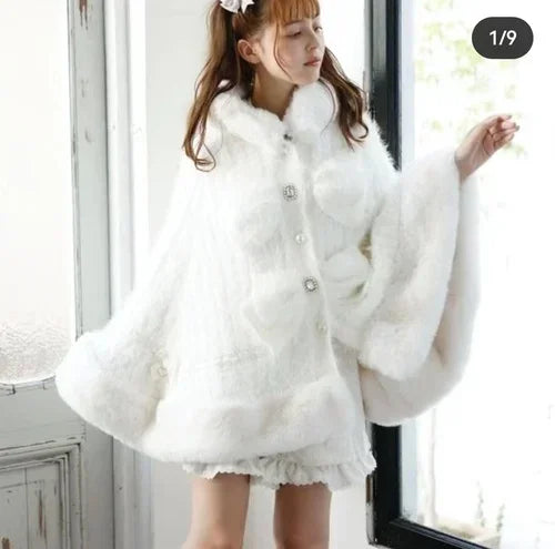 Japanese Liz Sweet Princess Faux Rabbit Fur Cape Coat