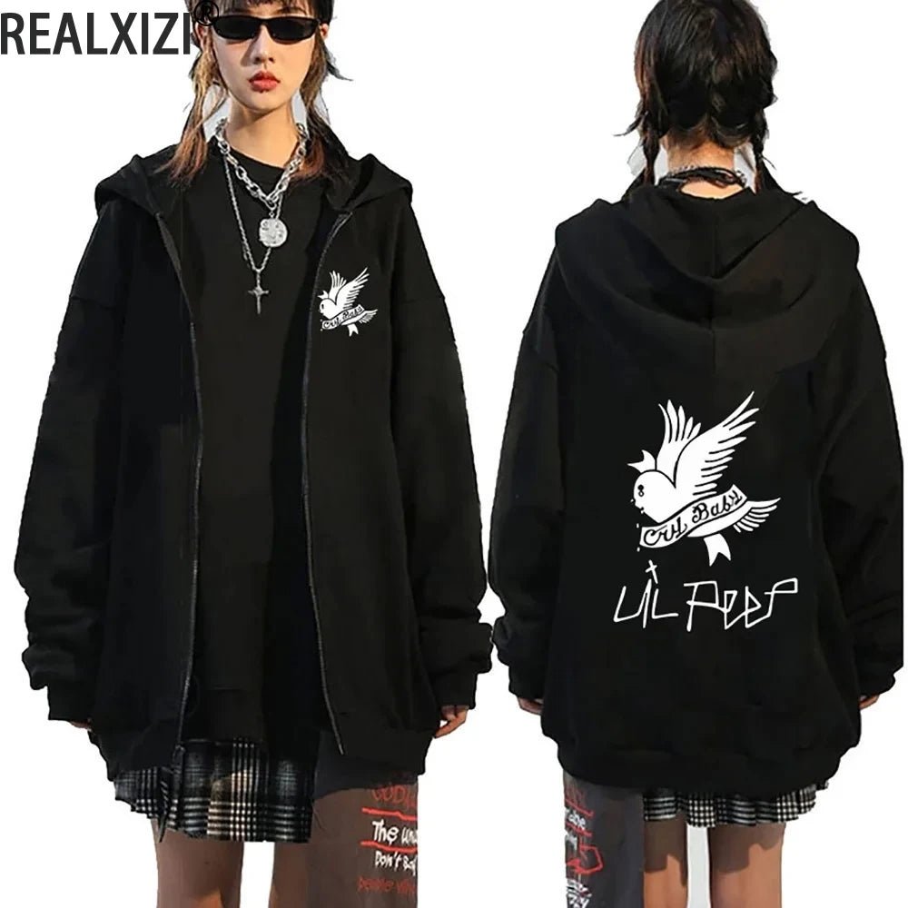 Rapper Lil Peep Hoodie Male Female Zipper Jackets Spring and Autumn Zip-up Jacket Thin Fleece Y2k Sweatshirts Streetwear Hoody - IM PERKY Boutique