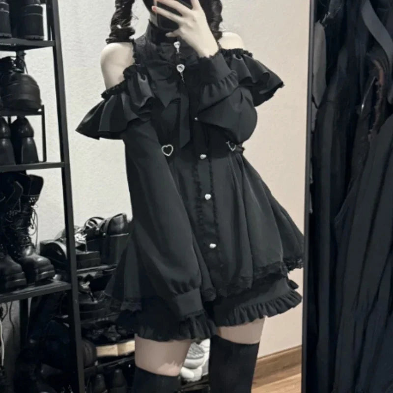 Y2k Aesthetic Lolita Style Bow Dress Shorts Set