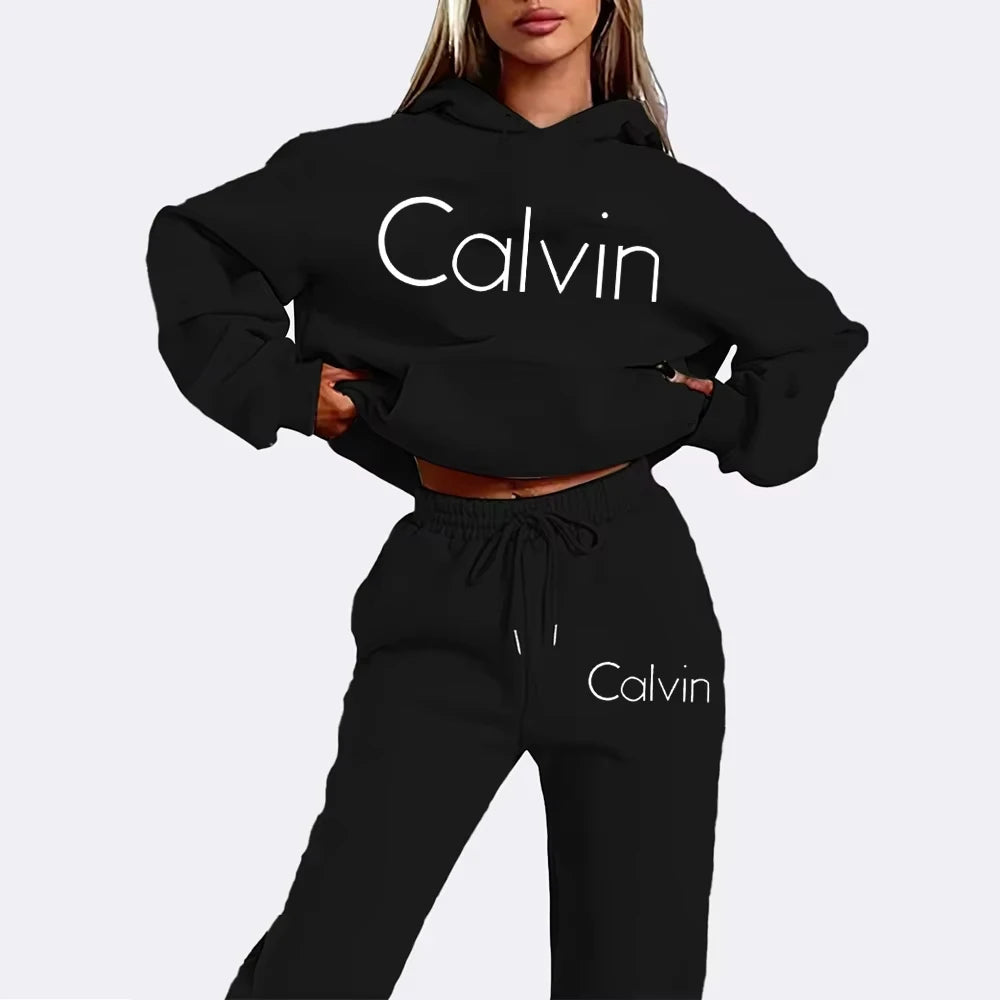 Men Women Printed Hoodie 2‑Piece Tracksuit, Casual