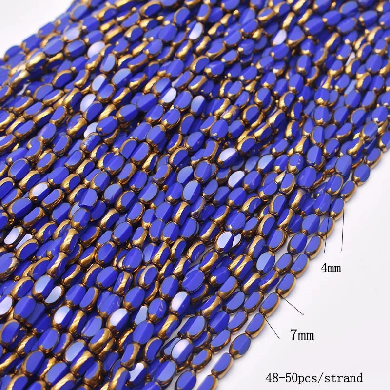 4x7mm 50pcs/lot Briolette Oval Glass Beads Plating Gold Color Crystal