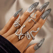 HNSP Vintage Long Snake Ring Set For Women Gothic Black Gold Silver Color Adjustable Finger Jewelry Accessories Female Gift