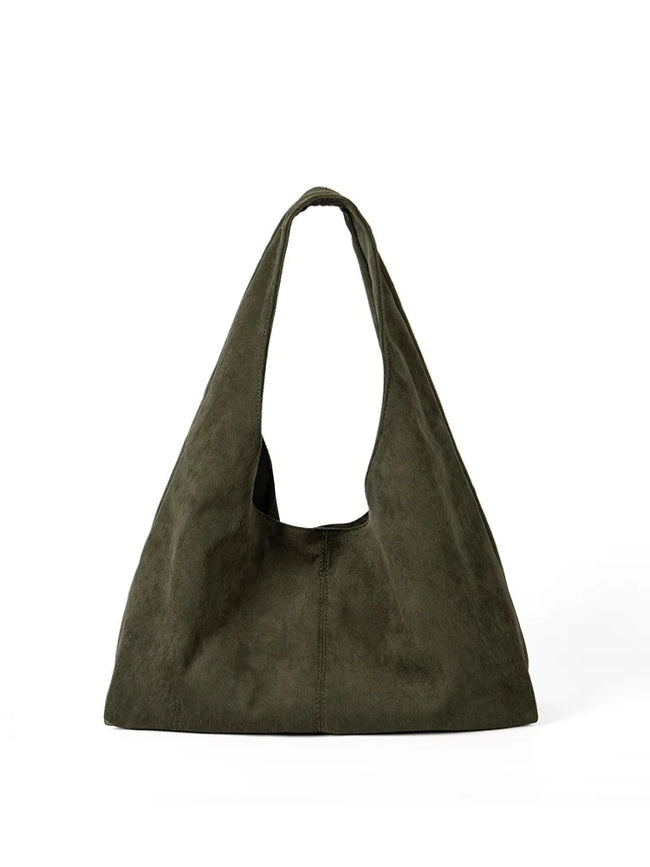 Vintage Faux-Suede Shoulder Bag with Zip Closure