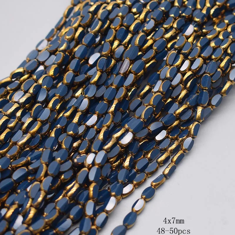 4x7mm 50pcs/lot Briolette Oval Glass Beads Plating Gold Color Crystal
