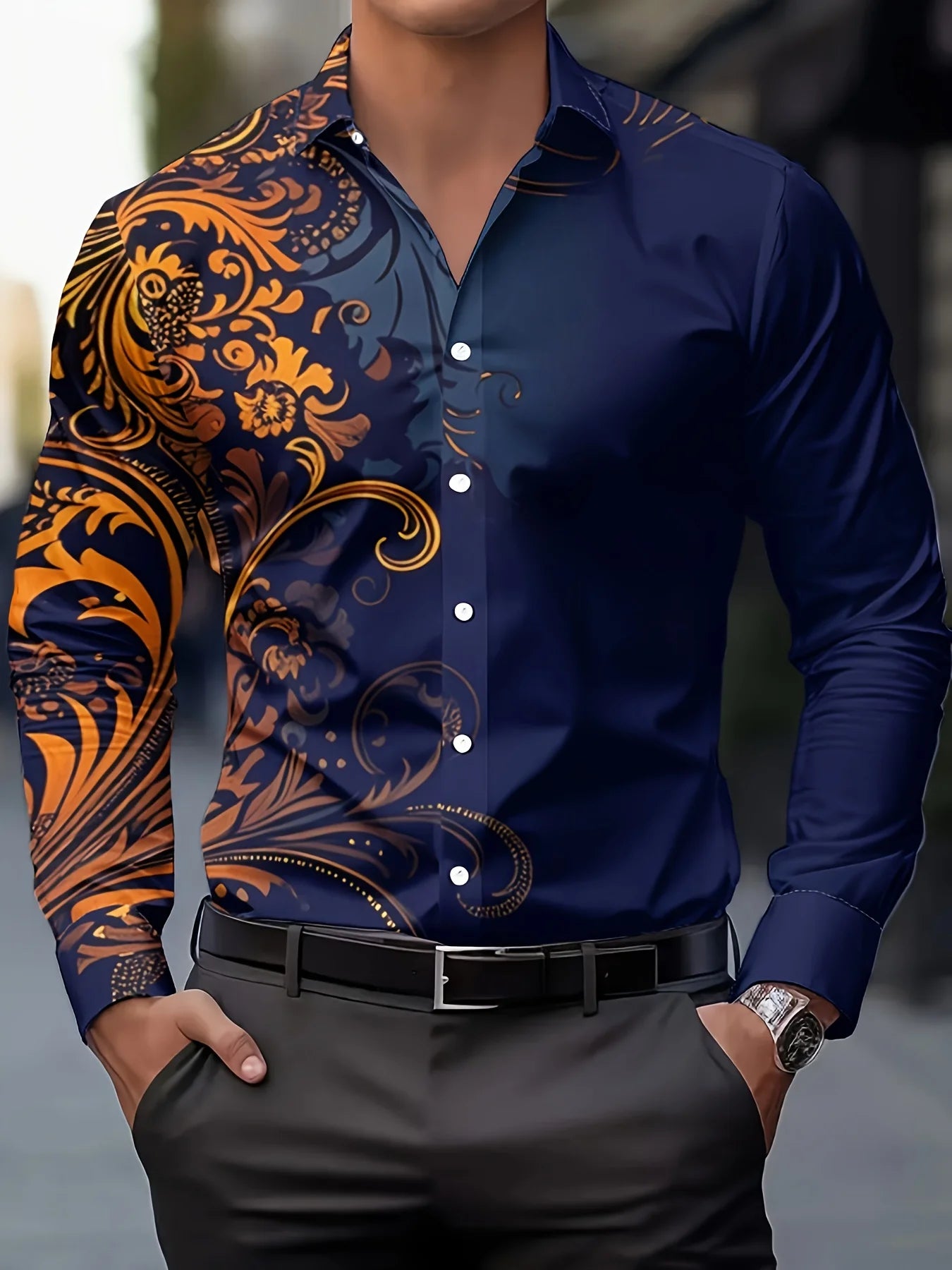 Men'S Stylish Red Floral Print Dress Shirt - Casual