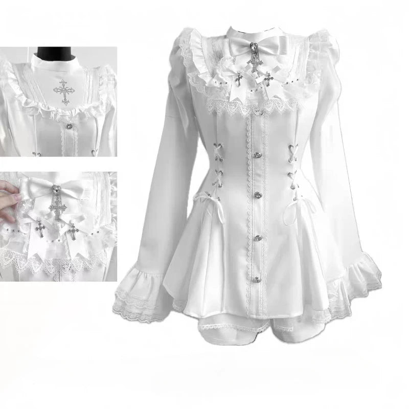 Y2k Aesthetic Lolita Style Bow Dress Shorts Set