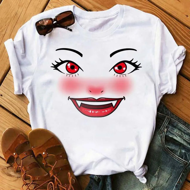 Kawaii Fashion Graphic Women Tops Eyelashes