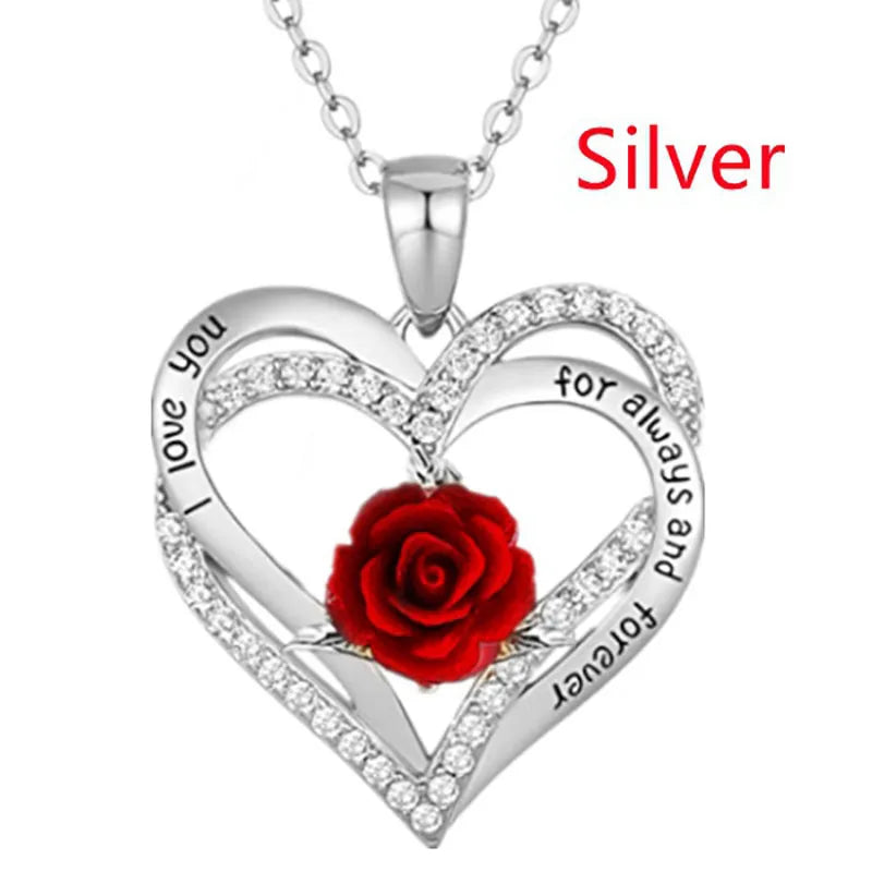 Fashion Income Rose Flower Pendant Necklace Anniversary