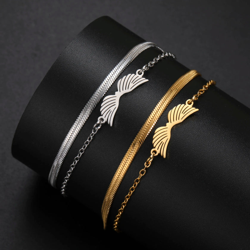 Lucktune Angel Wing Pendant Bracelet for Women Stainless Steel