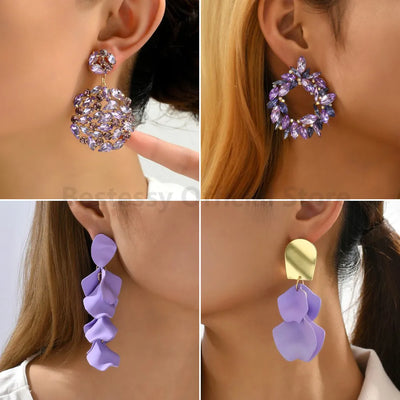 Purple Rhinestone Tassel Earrings - IM PERKY Boutique