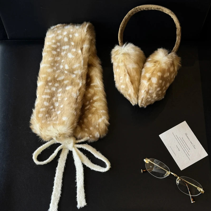 New System Kawaii Deer Plush Imitation Fur Scarf Ear Muffs