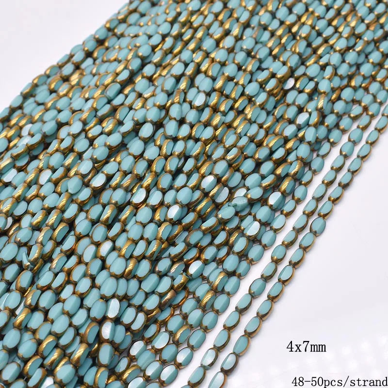 4x7mm 50pcs/lot Briolette Oval Glass Beads Plating Gold Color Crystal