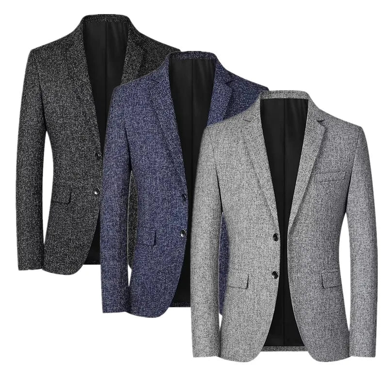 Minimalist men's V-neck blazer, Asian sizing, double-breasted