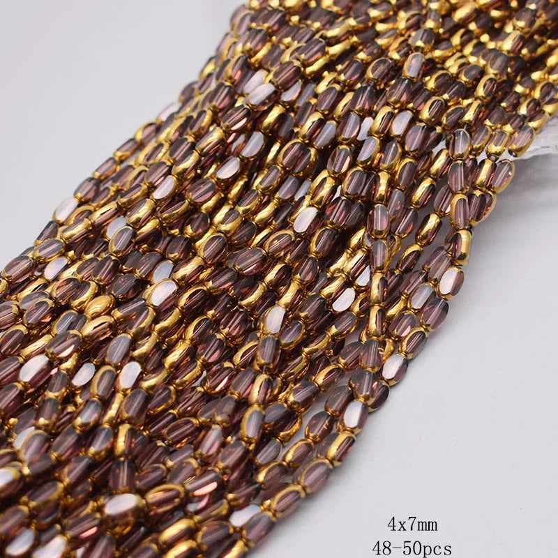 4x7mm 50pcs/lot Briolette Oval Glass Beads Plating Gold Color Crystal
