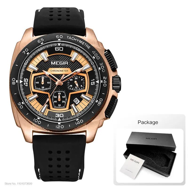 Megir Males Mens Chronograph Sport Watches with Quartz Movement Rubber Band Luminous Wristwatch for Man Boys 2056G-1N0 - Lady Vals Vanity