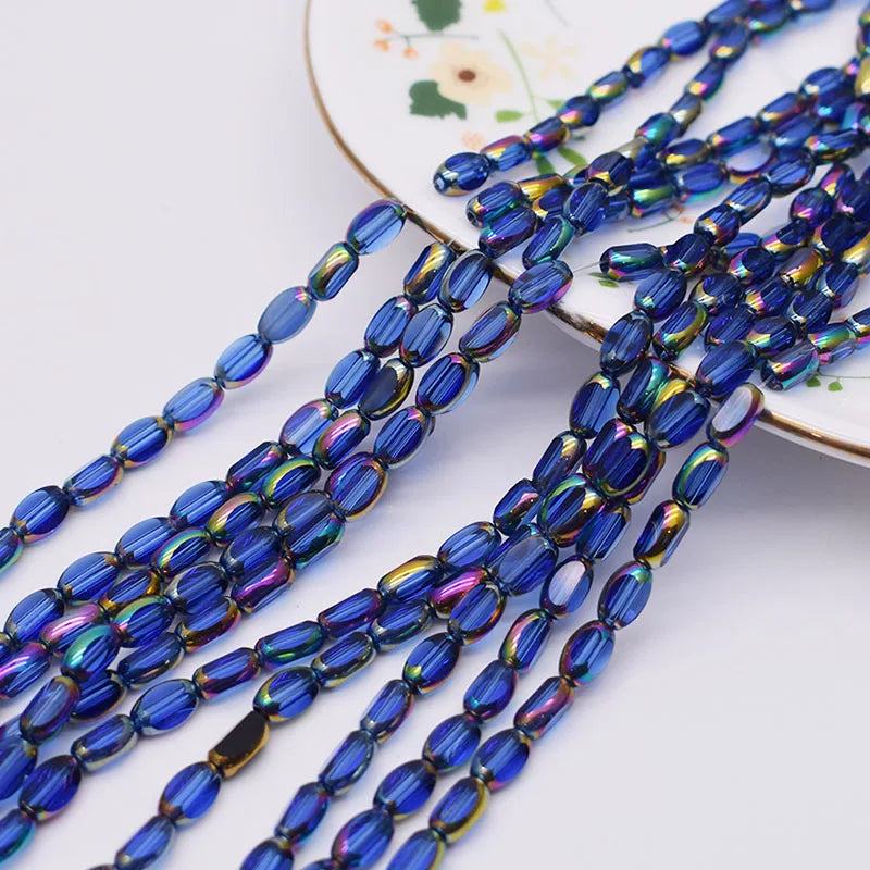 4x7mm 50pcs/lot Briolette Oval Glass Beads Plating Gold Color Crystal