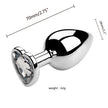 3PCS S/M/L Metal Anal Plug Butt Plug with a heart-shaped design and gem, measuring 70mm long and 28mm wide.
