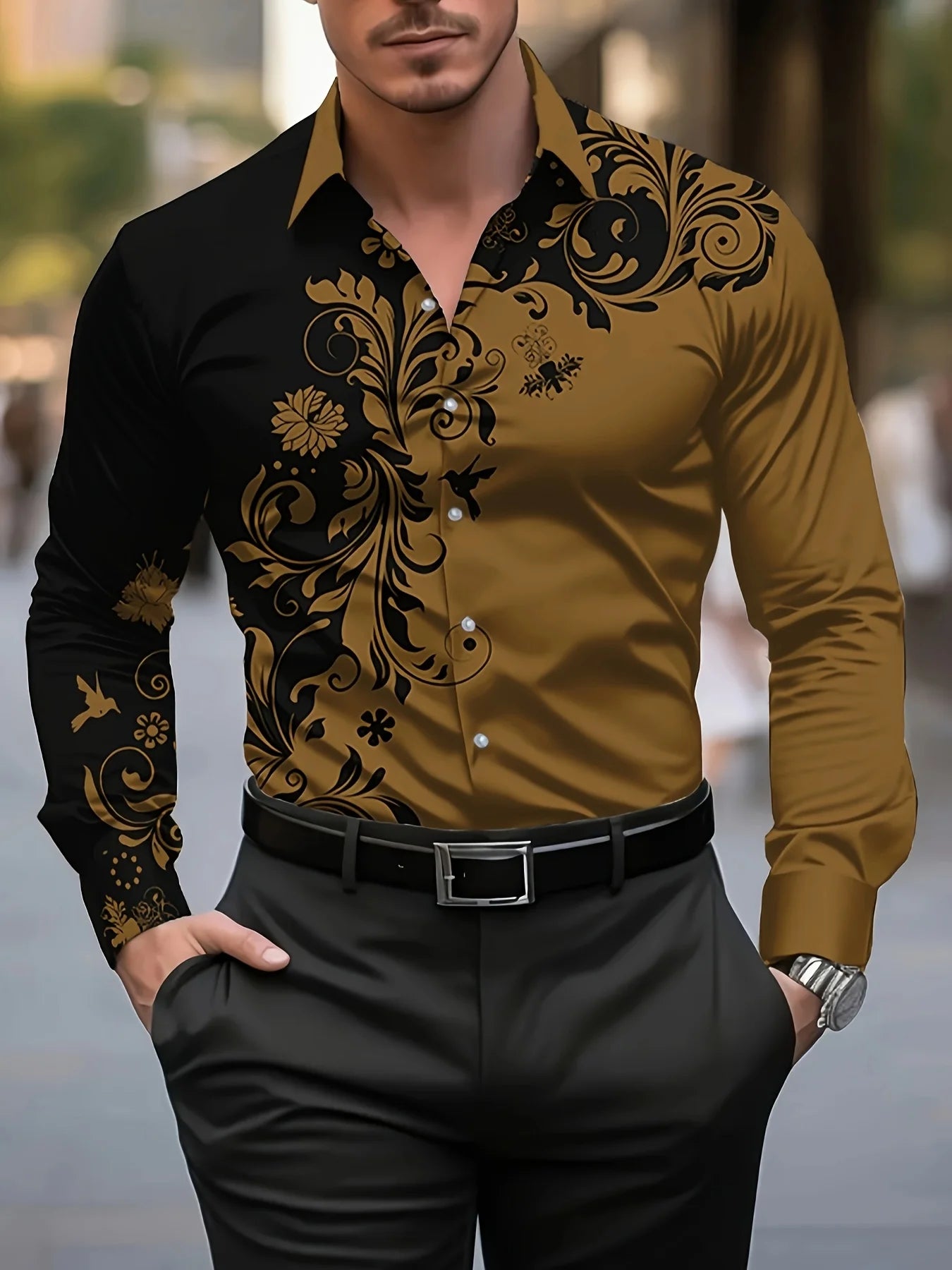 Men'S Stylish Red Floral Print Dress Shirt - Casual