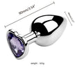 3PCS S/M/L Metal Anal Plug Butt Plug with heart-shaped jewel, 90mm long and 163g weight.