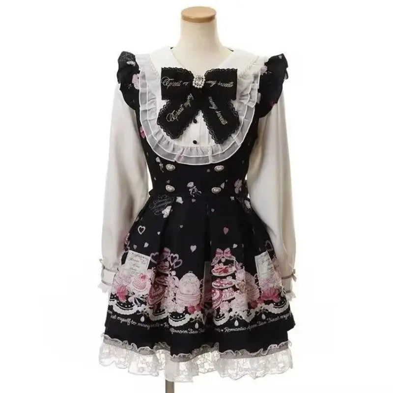 Y2k Aesthetic Lolita Style Bow Dress Shorts Set