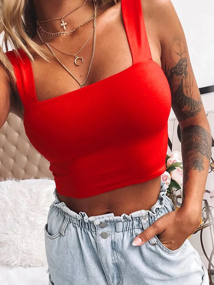 Square Neck Sleeveless Summer Crop Top