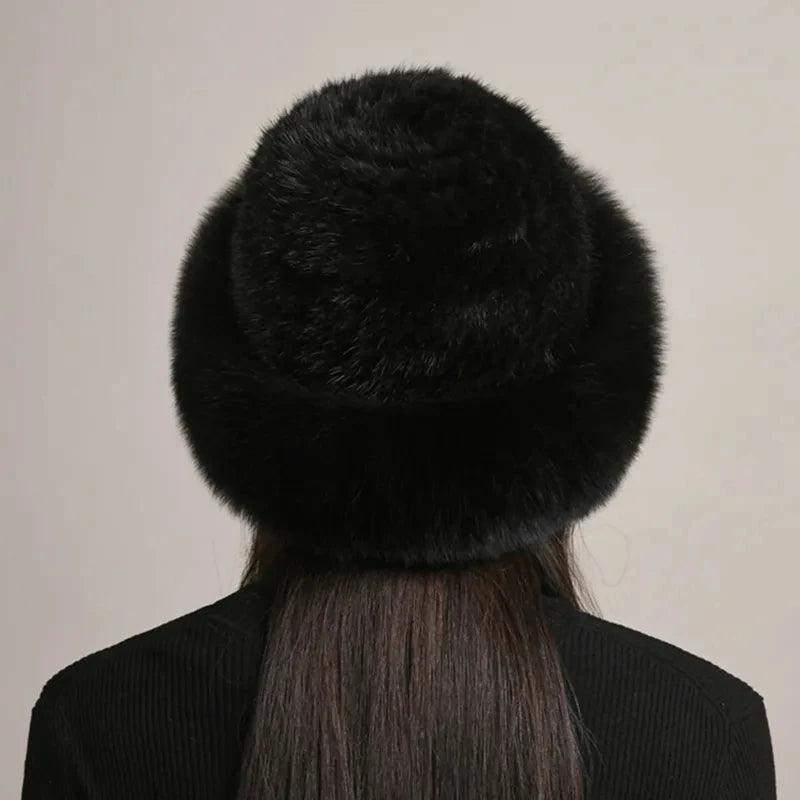 New Genuine Real Natural Knitted Mink Fur Hat Cap Luxury Women Handmade Knit Fashion Winter Headwear Warm Real Fox Fur Beanies - IM PERKY Boutique