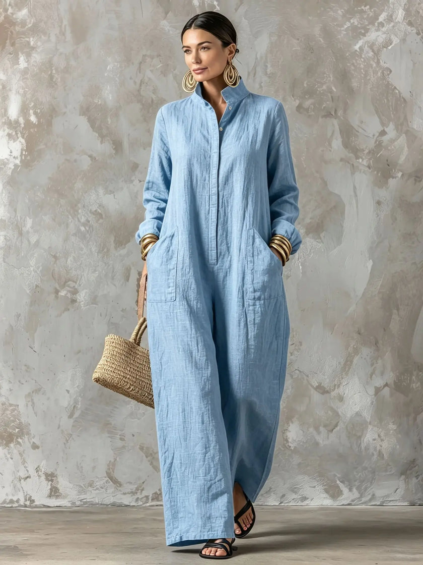 Women's Spring Autumn Long Sleeved Jumpsuit With Pockets