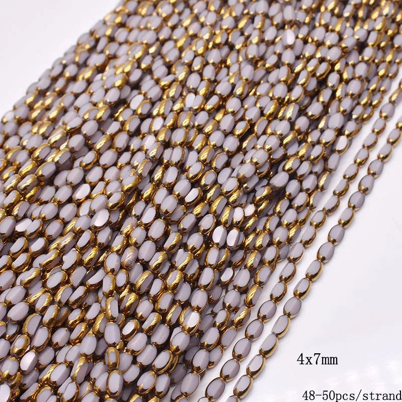 4x7mm 50pcs/lot Briolette Oval Glass Beads Plating Gold Color Crystal